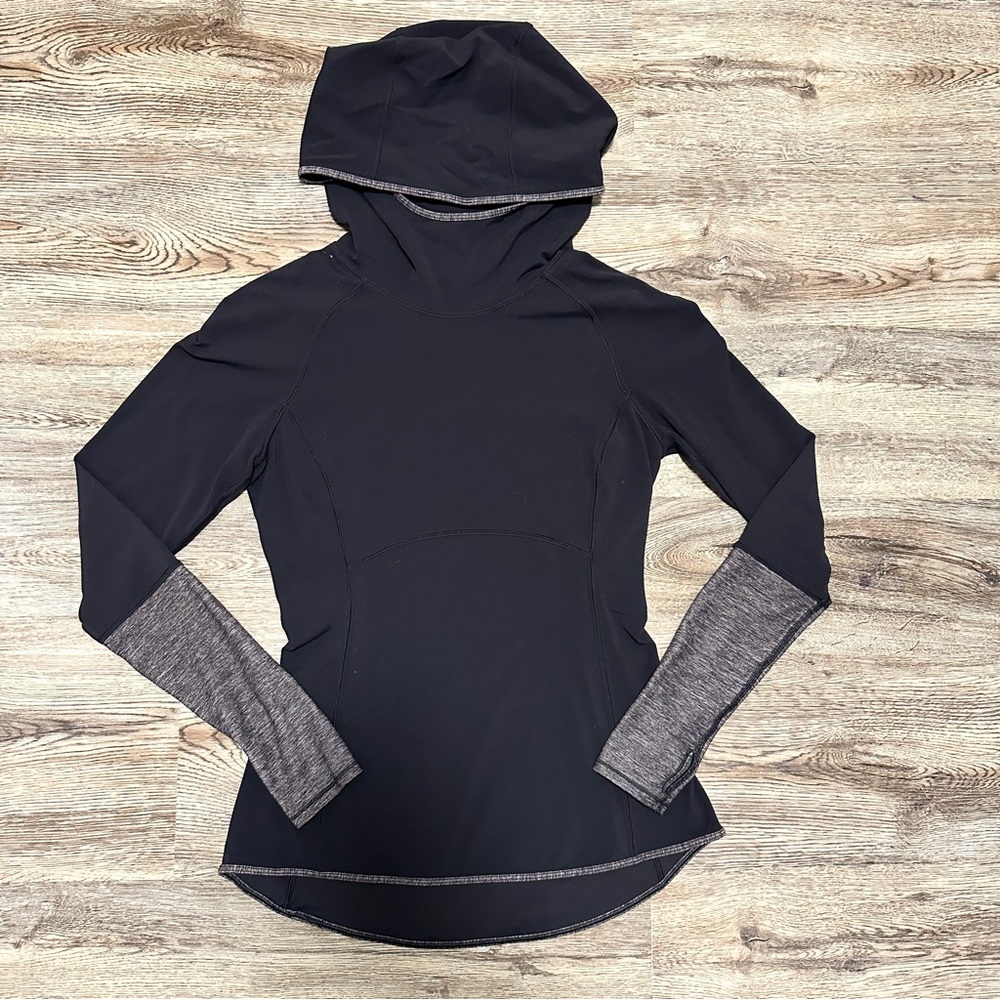 Lululemon Athletica Hoodie Long Sleeve Shirt Jacket Black with Heather Grey Trim